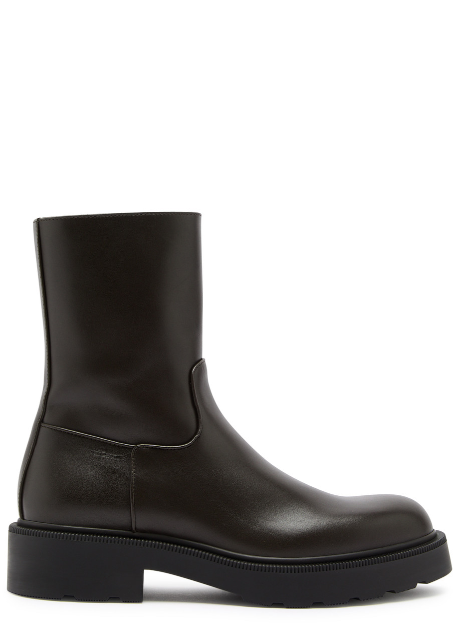 The Row Nobilis Chunky Leather Ankle Boots - Brown