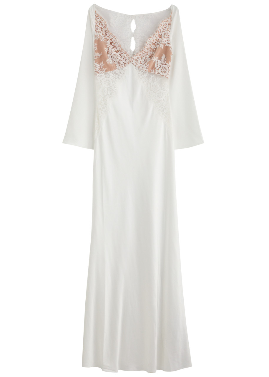 Self-portrait Lace And Satin Maxi Dress In White
