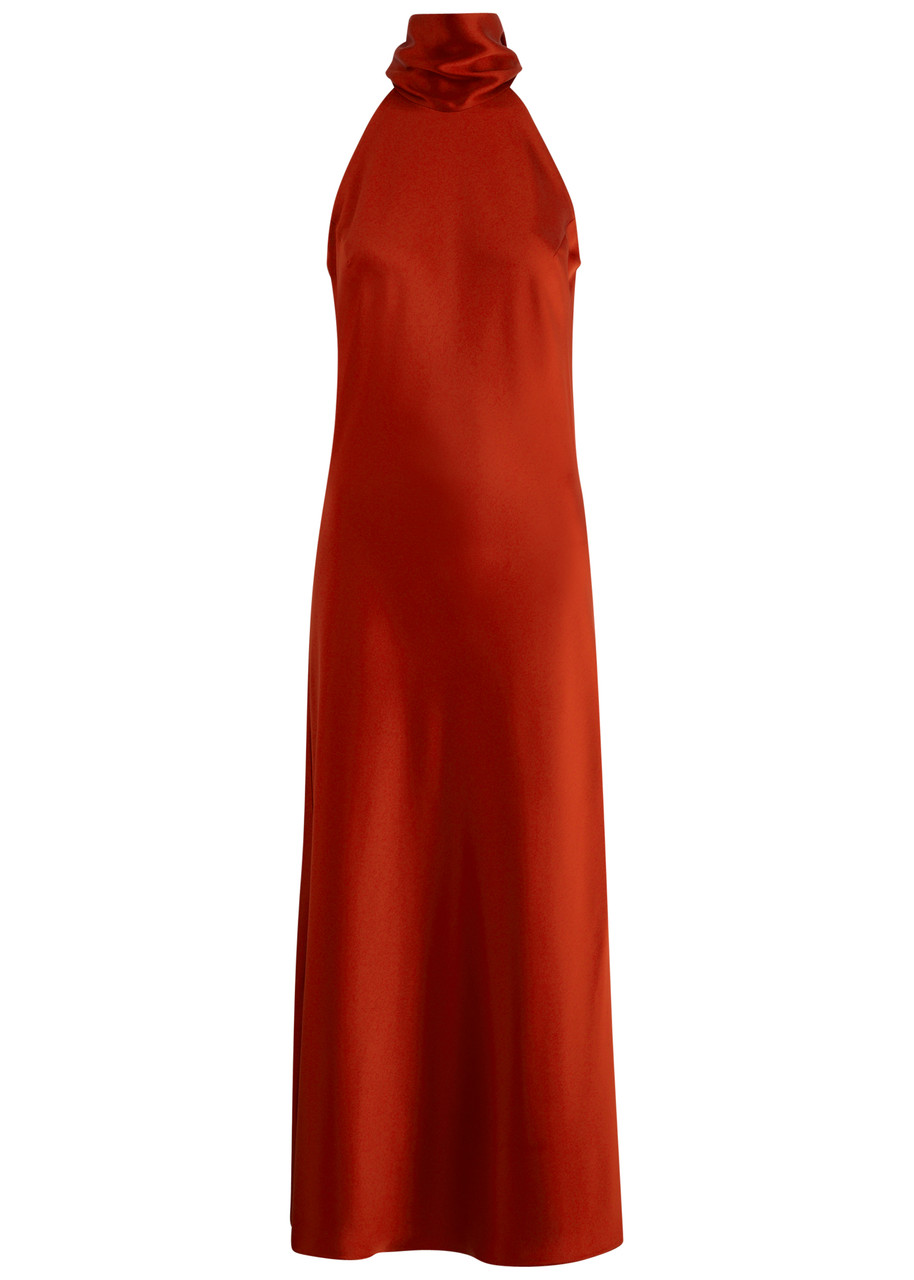 Galvan Sienna Halterneck Satin Midi Dress - Red