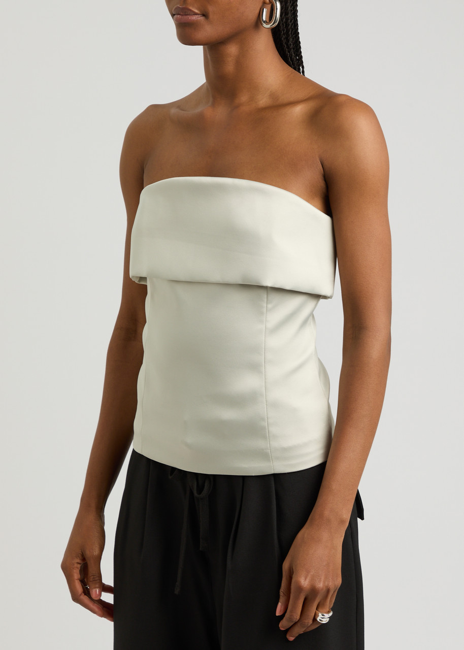 Entire Studios Strapless Denim Crop Top In Ivory