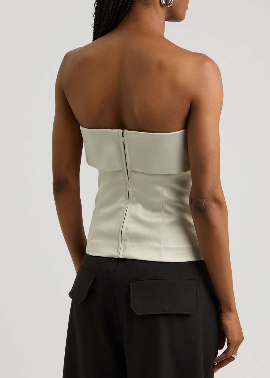 Entire Studios Strapless Denim Crop Top In Ivory