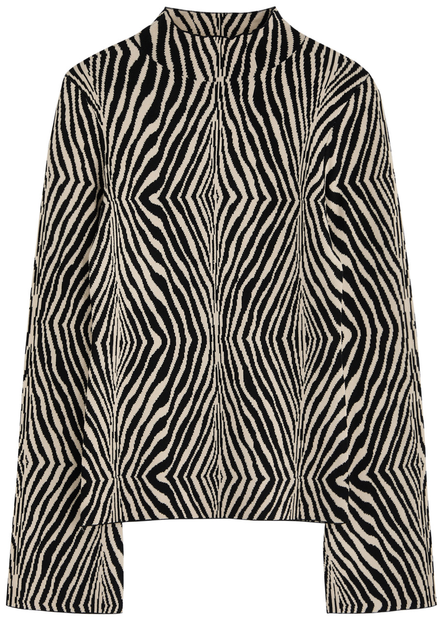 By Malene Birger Bernie Mock-neck Zebra Intarsia Sweater In Brown