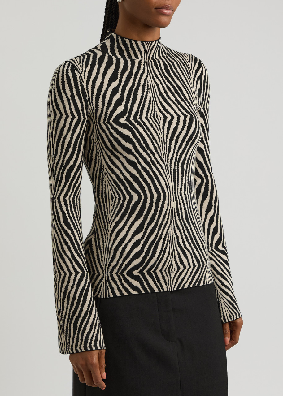 By Malene Birger Bernie Mock-neck Zebra Intarsia Sweater In Brown