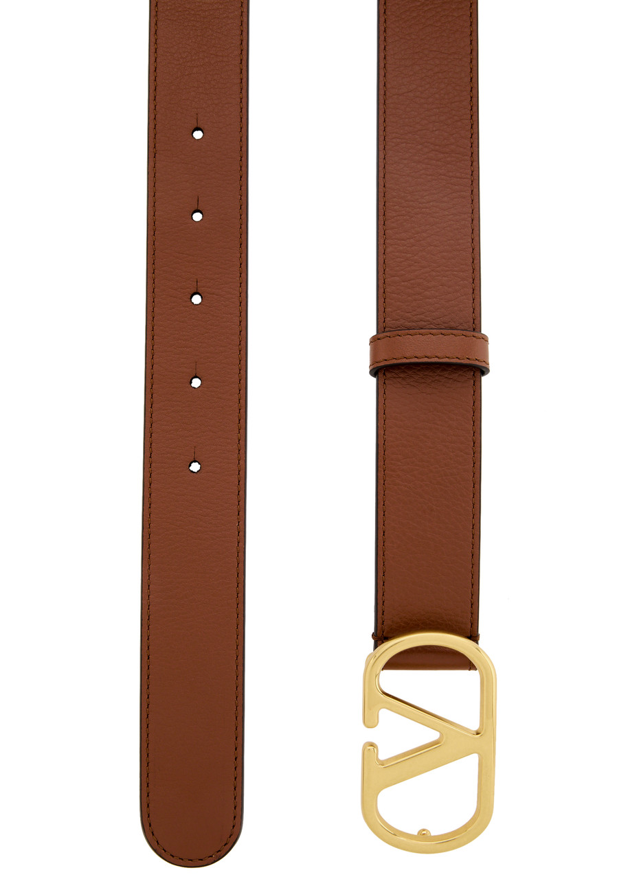 Valentino Vlogo Signature Leather Belt In Caramel