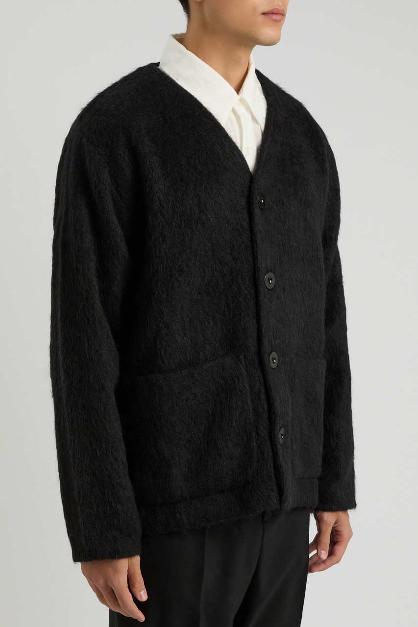 Our Legacy Textured V-neck Cardigan With Button-down Front In Black