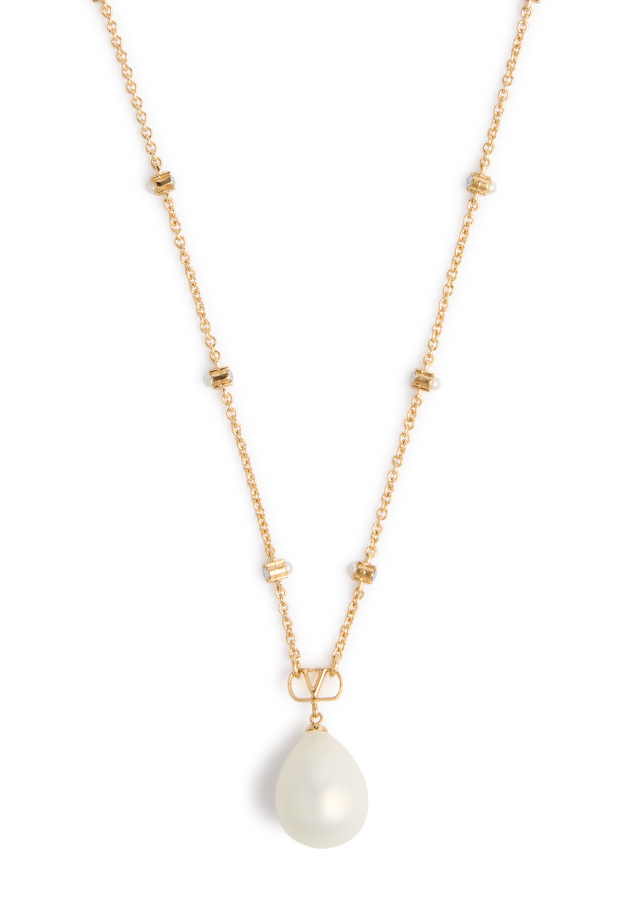 Valentino Garavani Pearl and Crystal-embellished Necklace - Gold - One Size