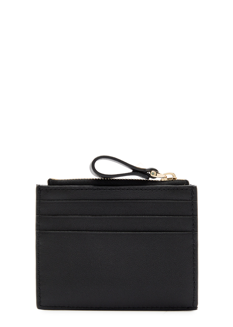 Valentino Rockstud Grained Leather Card Holder In Black