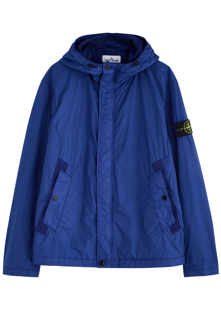 Stone Island Crinkle Reps Hooded Nylon Jacket - Bright Blue - S