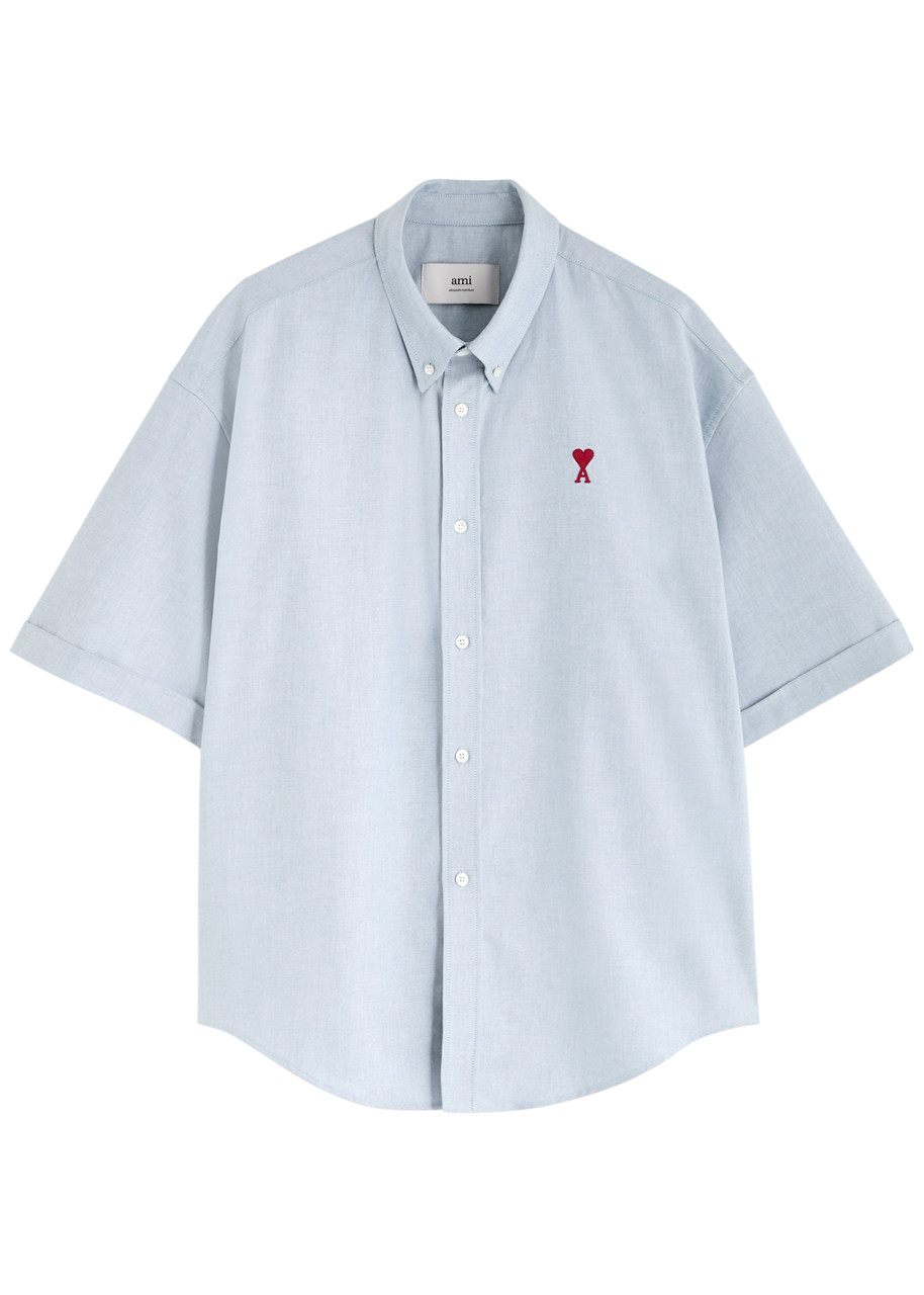 Ami Paris Logo-embroidered Cotton Shirt – Blue – S Ami Paris Logo-embroidered Cotton Shirt – Blue – S
