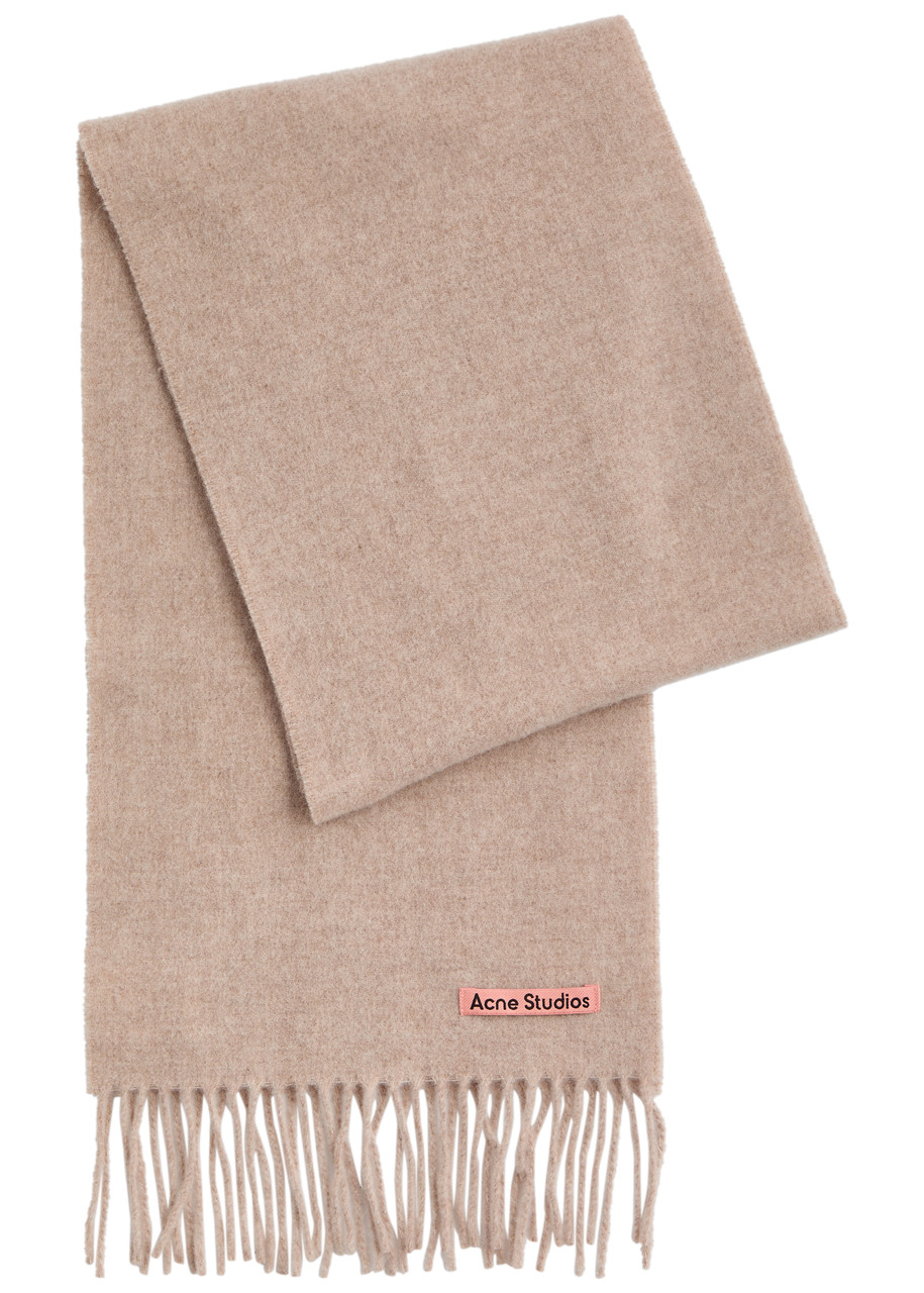 Acne Studios Logo Wool Scarf In Ecru