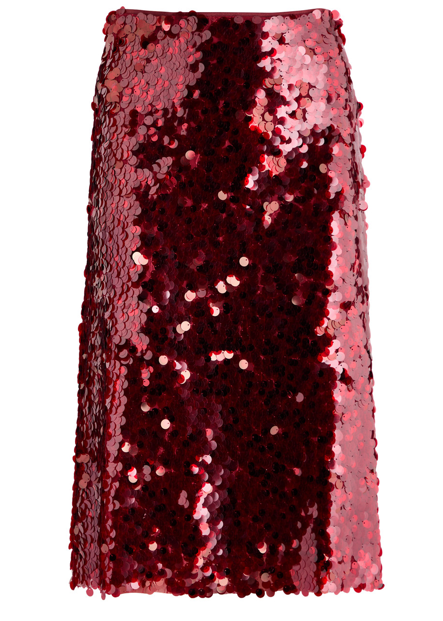 Vince Sequin-embellished Tulle Midi Skirt - Red