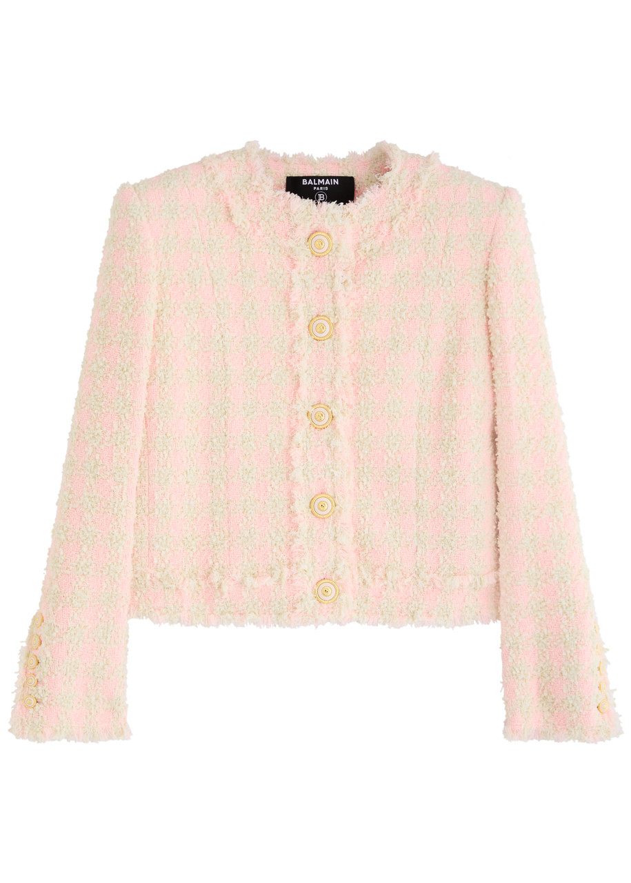 Balmain Checked Bouclé Tweed Jacket - Beige