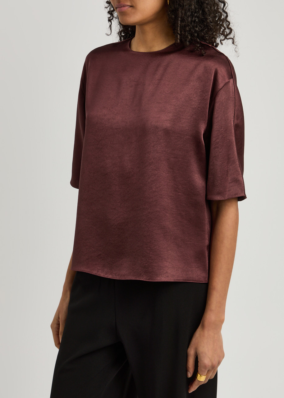 Vince Fluid Satin T-shirt In Dark Red