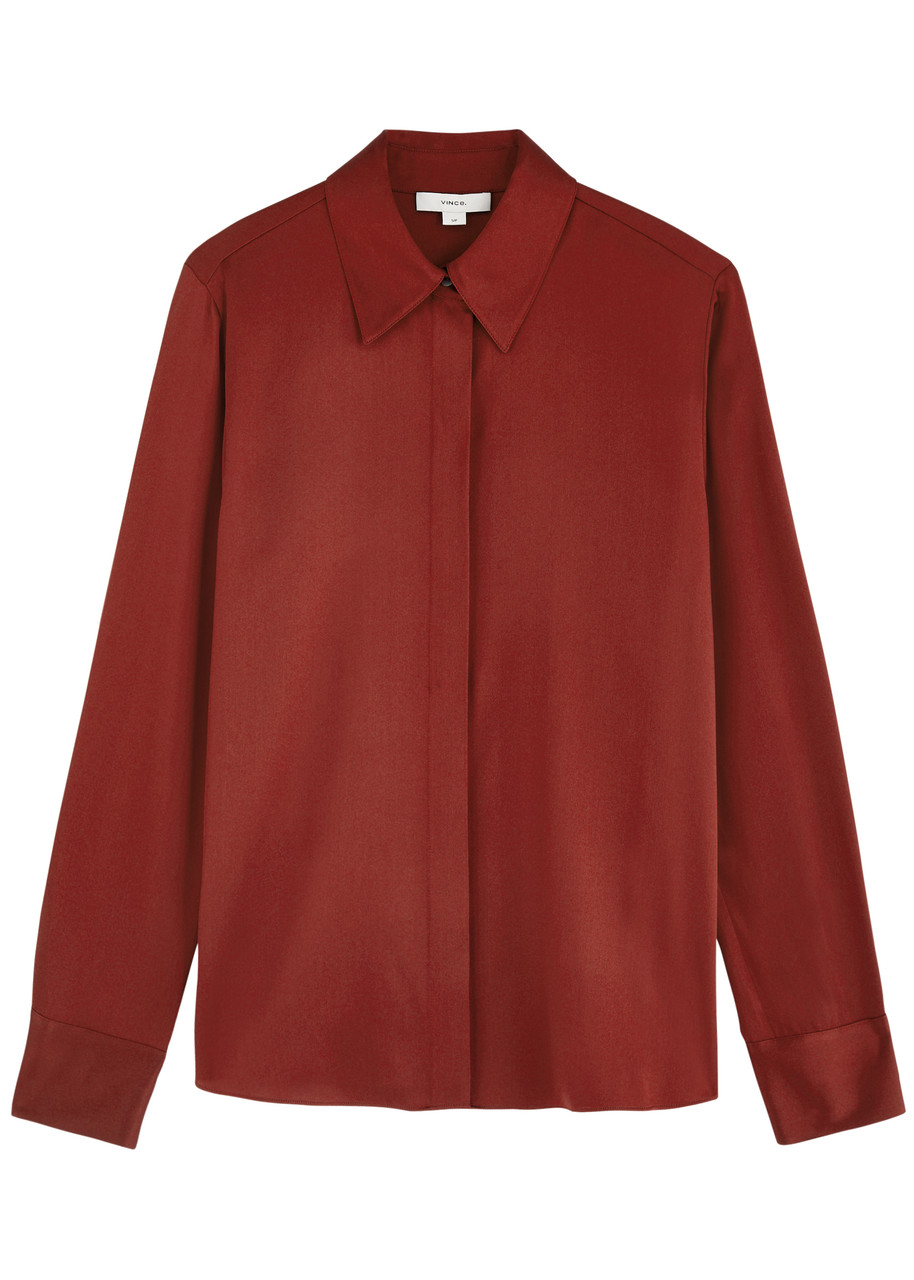 Vince Stretch-silk Satin Shirt - Red - XS (UK6 / XS)