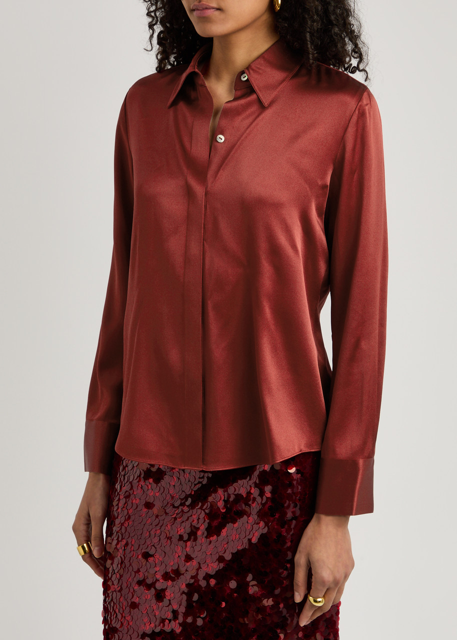 Vince Stretch-silk Satin Shirt In Red
