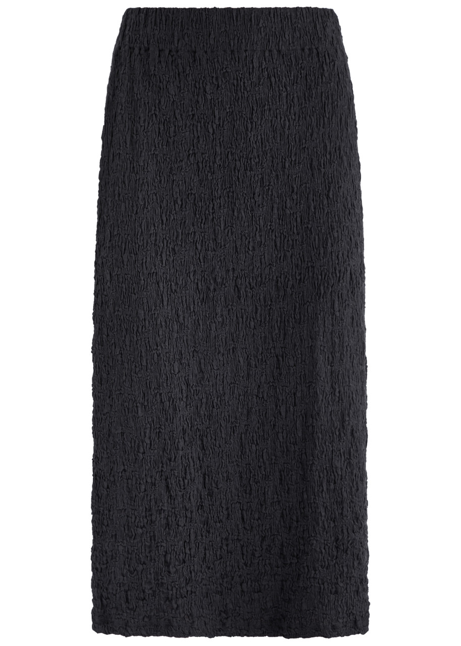 Vince Seersucker Cotton-blend Midi Skirt In Dark Navy