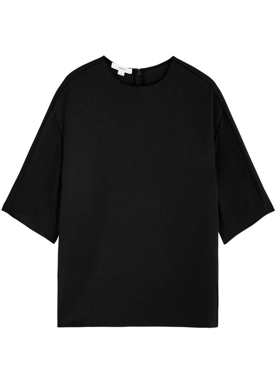Vince Fluid Satin T-shirt - Black - L (UK14 / L)