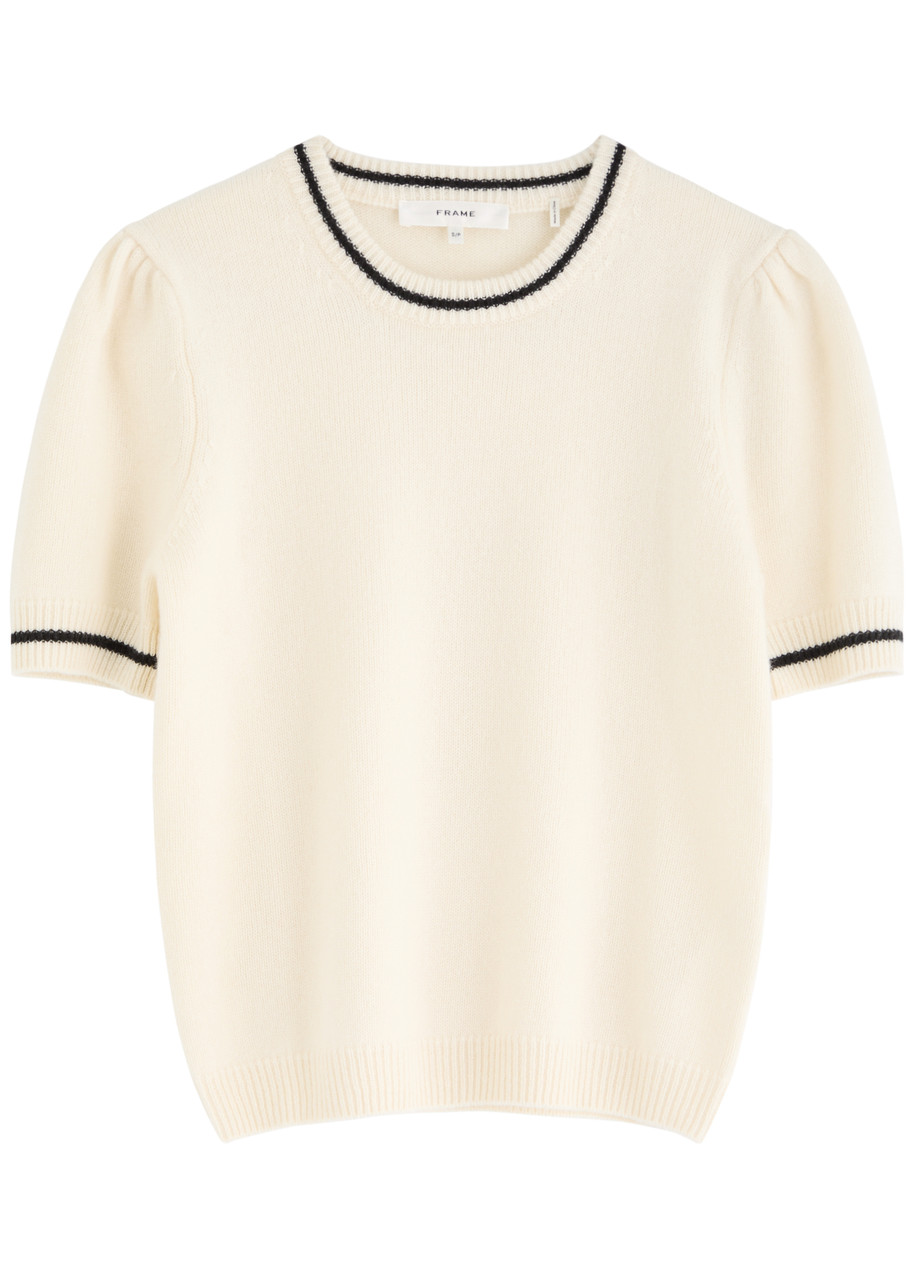 Frame Stripe-trim Cashmere T-shirt In Cream