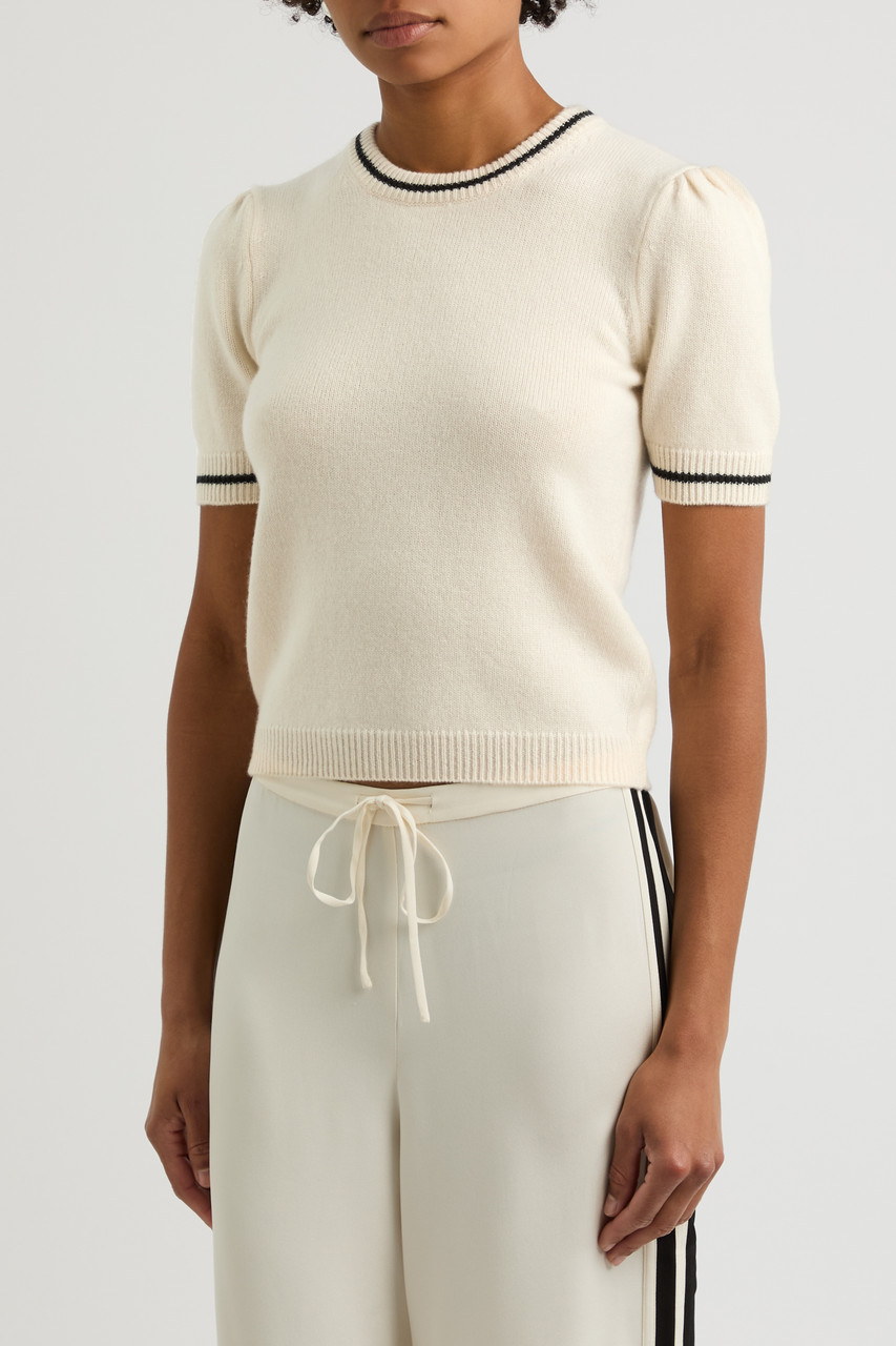 Frame Stripe-trim Cashmere T-shirt In Cream