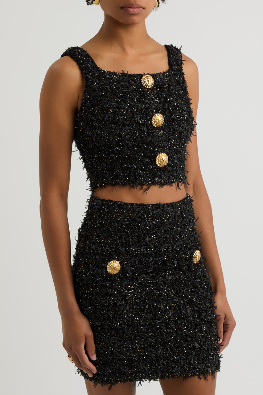 Balmain Women Tweed Cropped Top In Black