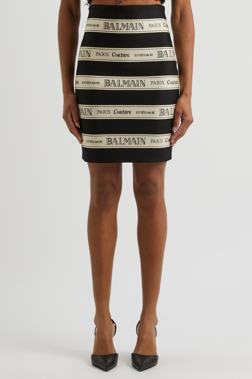Balmain Ribbon Motif Short Jacquard Skirt In Black