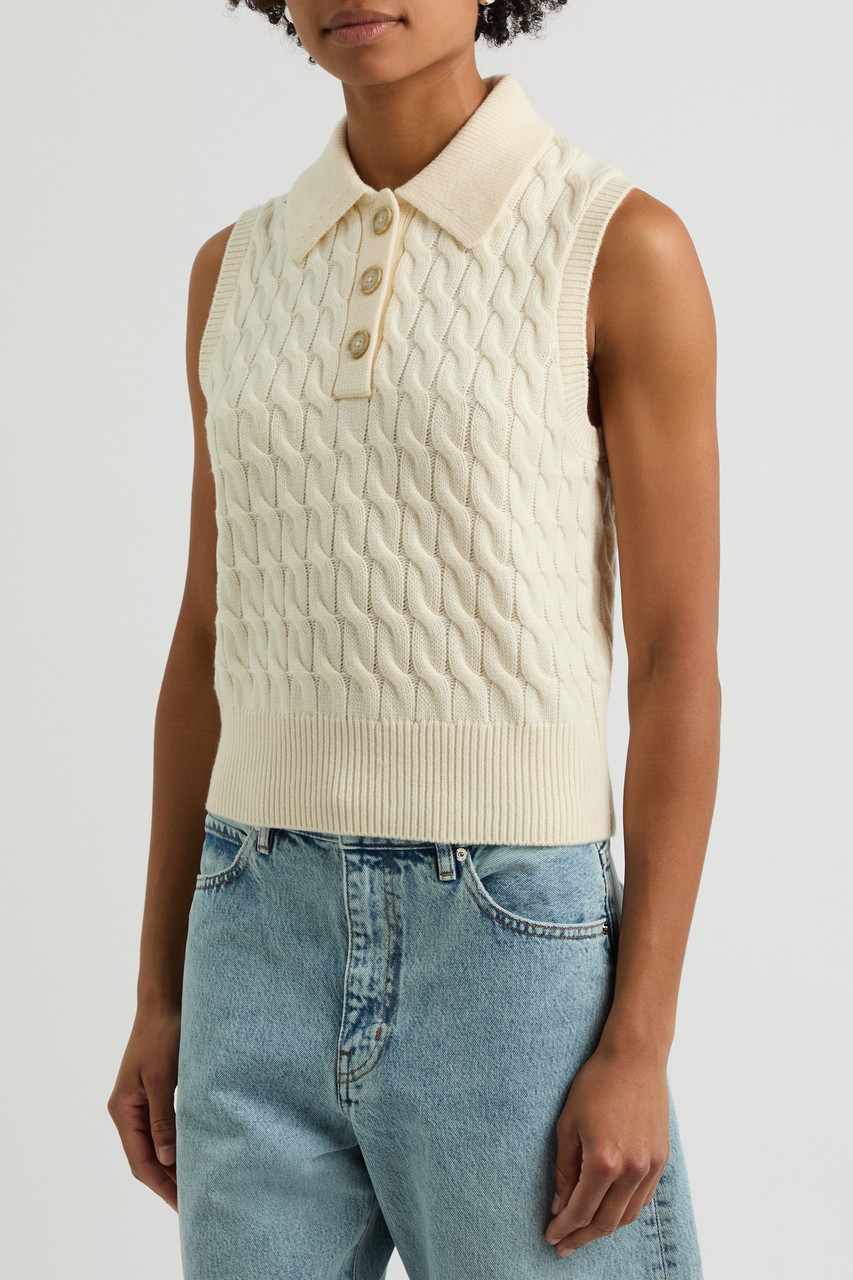 Frame Cable-knit Wool Polo Vest In Cream