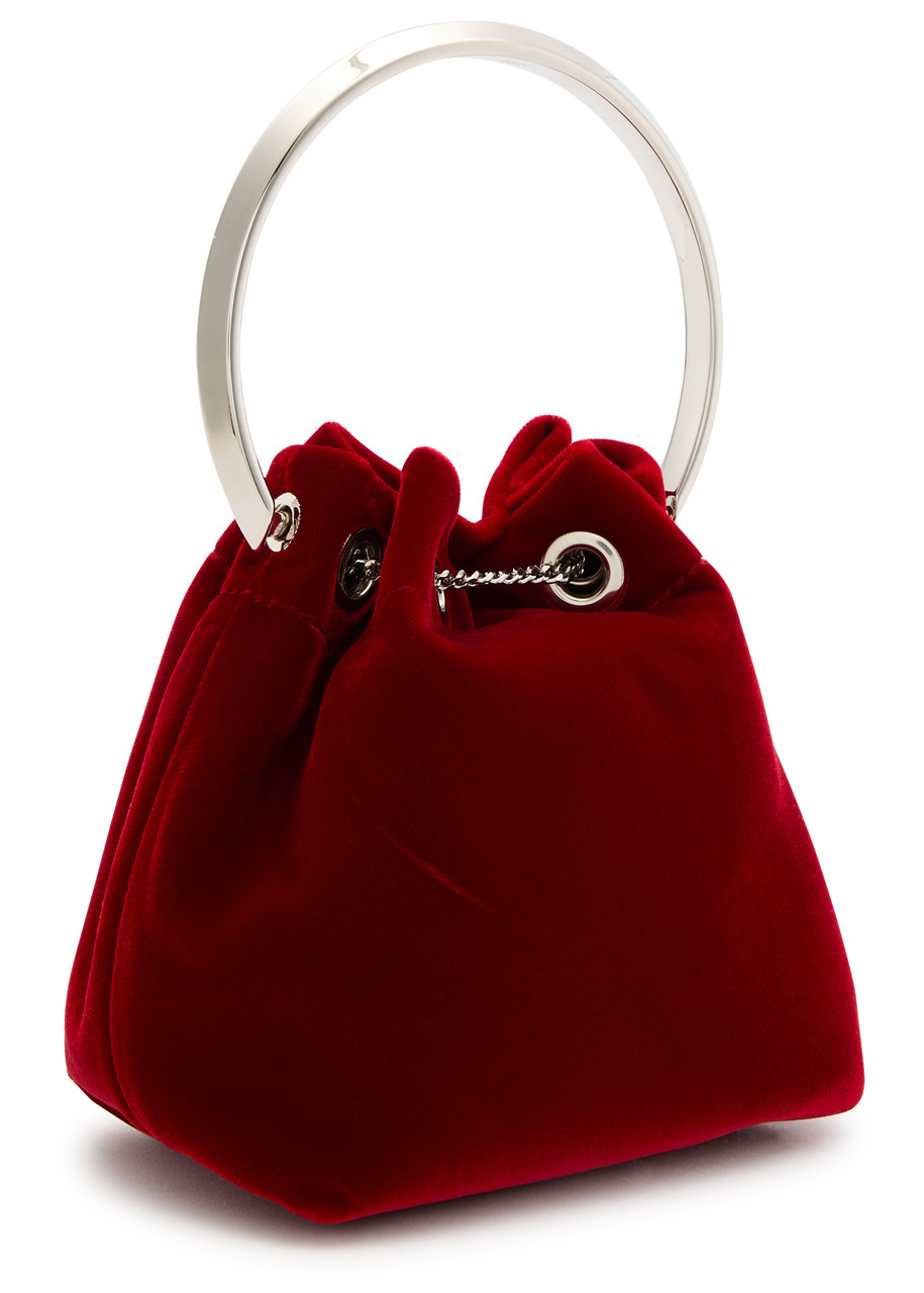 Jimmy Choo Bon Bon Velvet Bucket Bag In Red