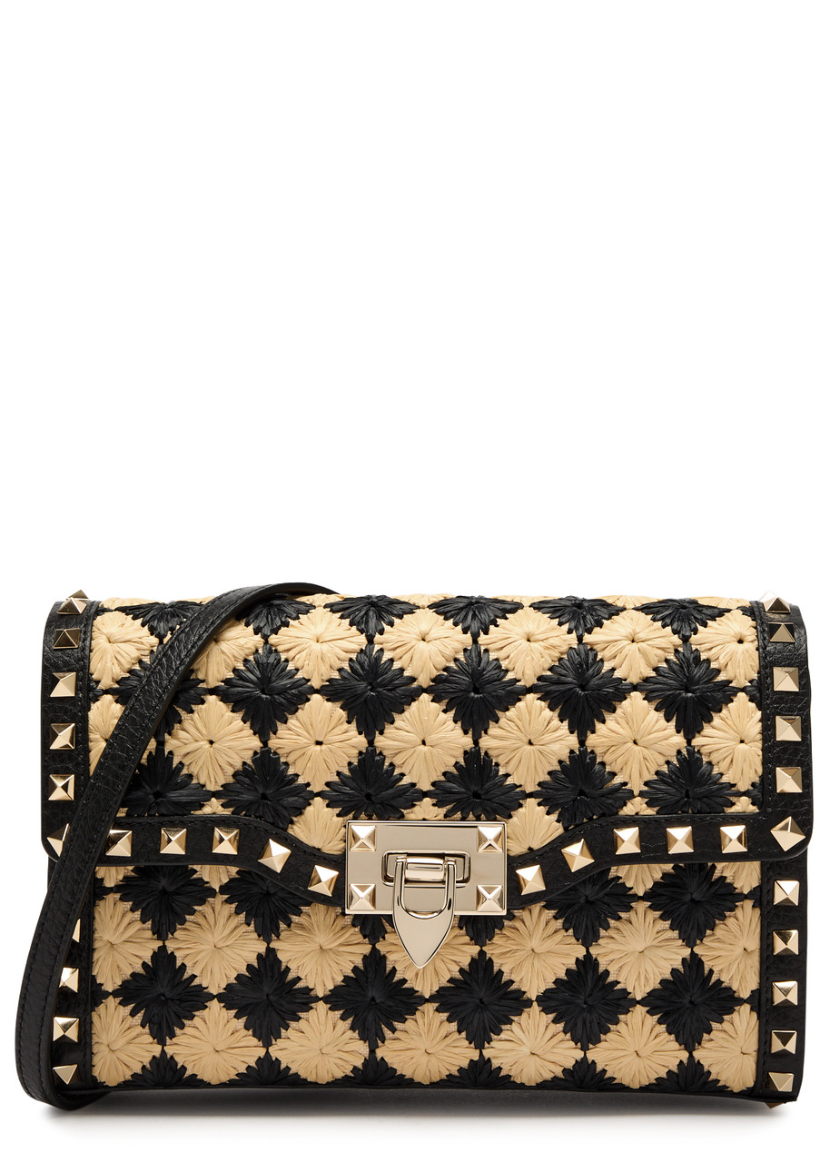 Valentino Garavani Rockstud Faux Raffia Shoulder bag - Black - One Size