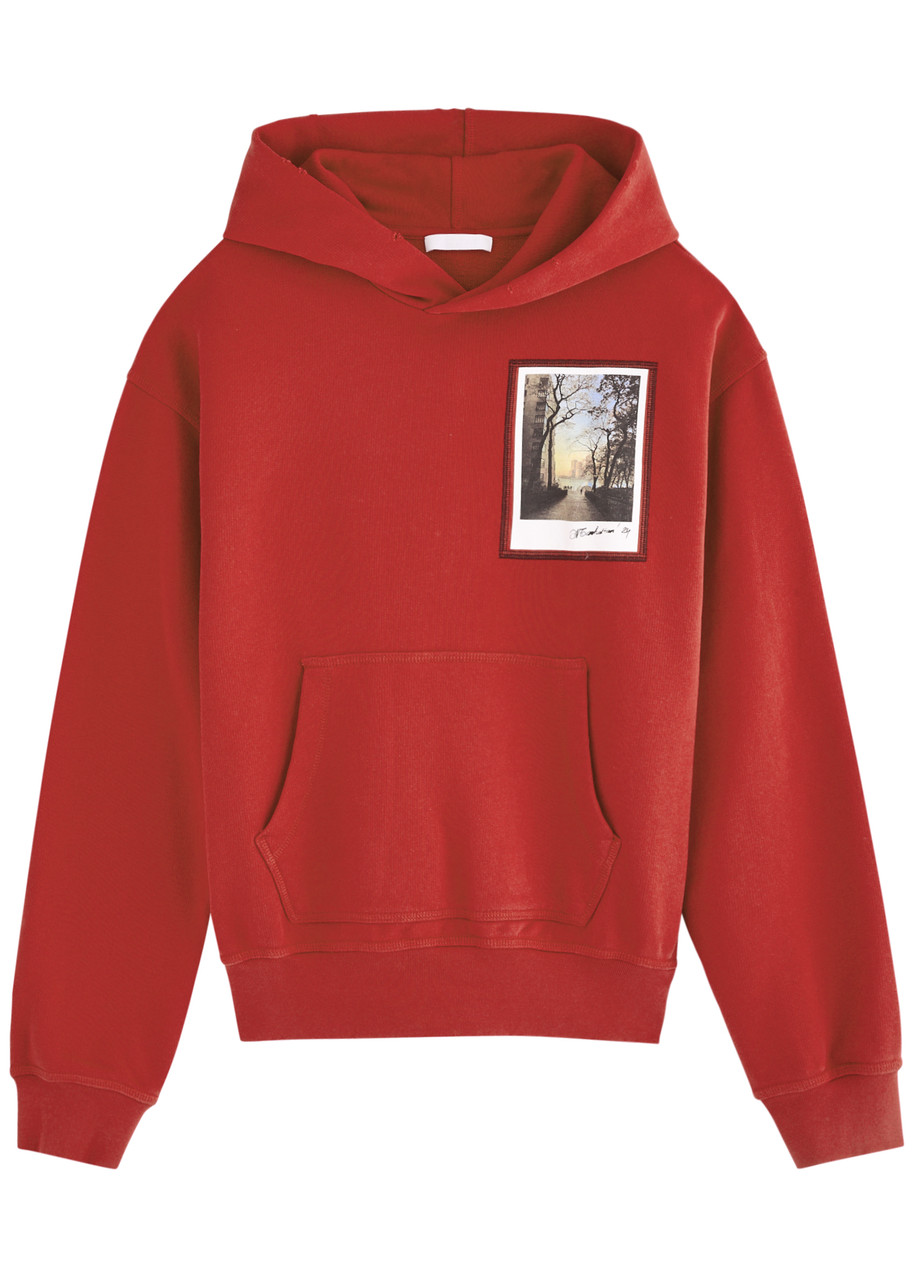 Helmut Lang Postcard Printed Hooded Cotton Sweatshirt In Red