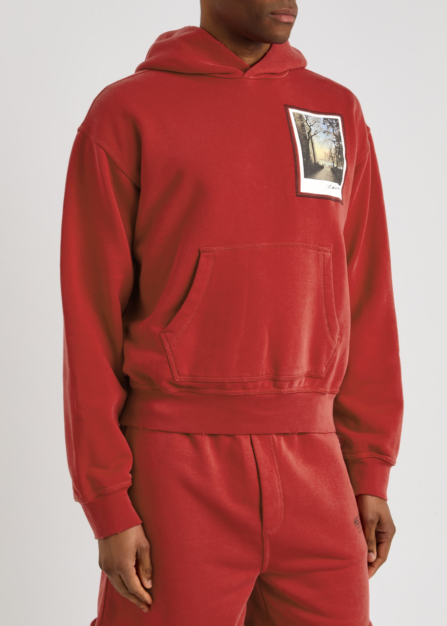 Helmut Lang Postcard Printed Hooded Cotton Sweatshirt In Red