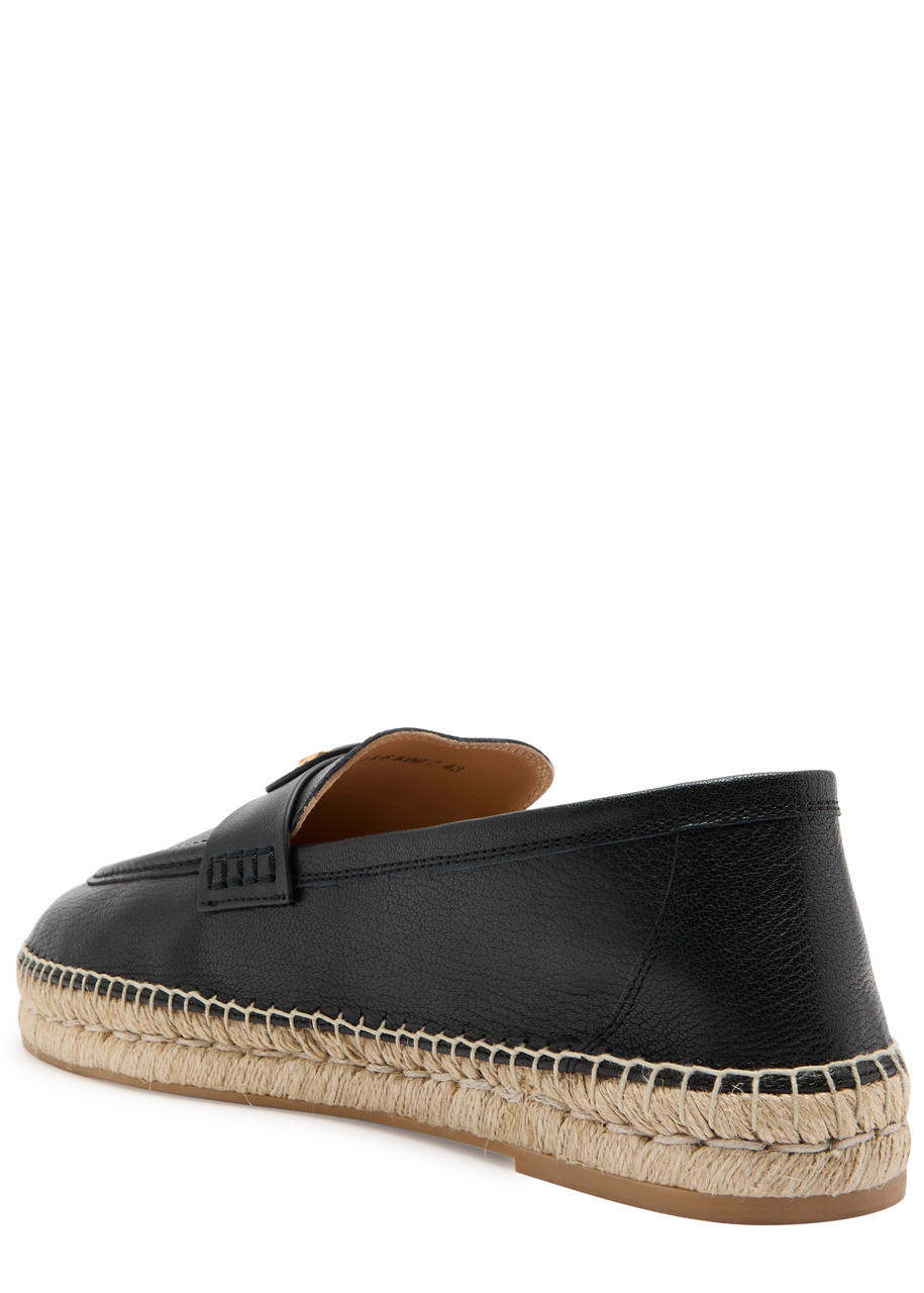 Valentino Garavani Palm Avenue Leather Espadrille Loafers In Black