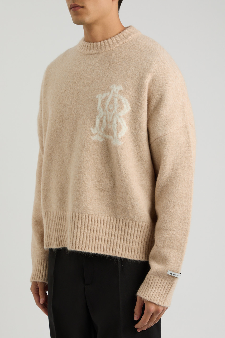 About Blank Logo-intarsia Wool-blend Jumper In Camel