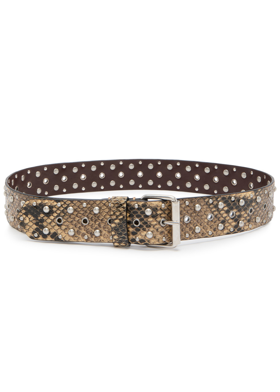 Dries Van Noten Python-effect Stud-embellished Leather Belt - Beige - 90 (UK14 / L)