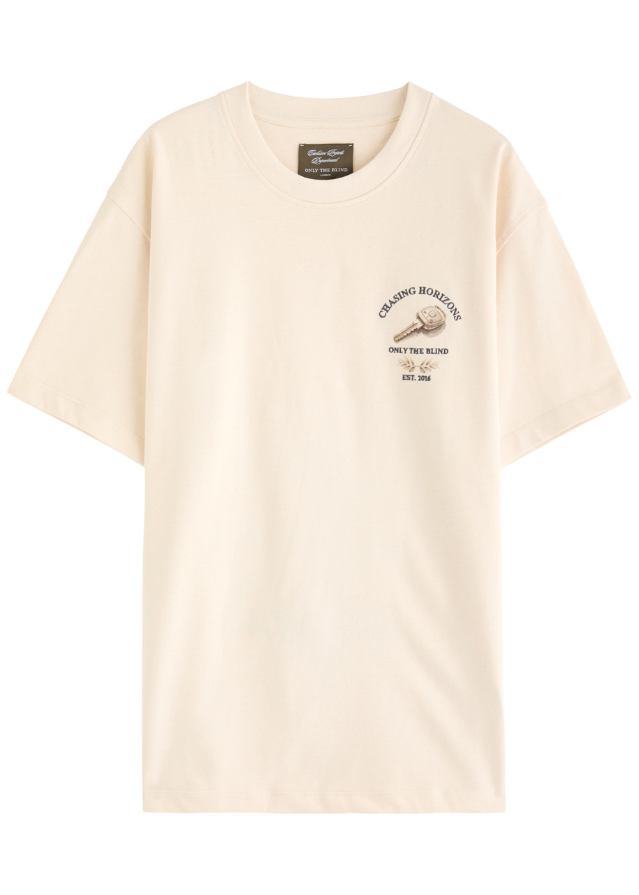 Only The Blind Chasing Horizons Printed Cotton T-shirt - Beige - L