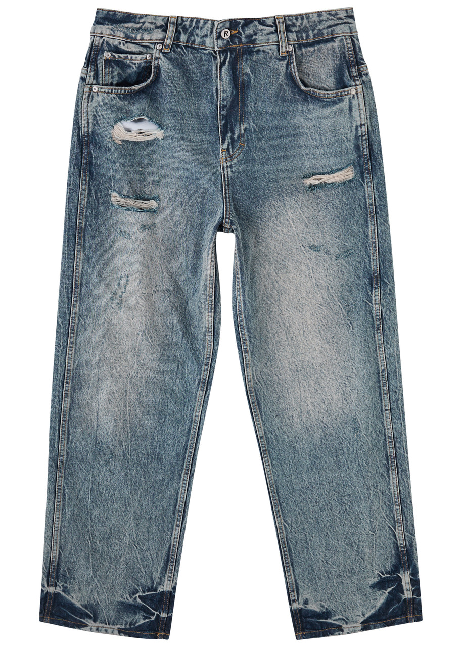 Represent R3 Distressed Wide-leg Jeans In Blue