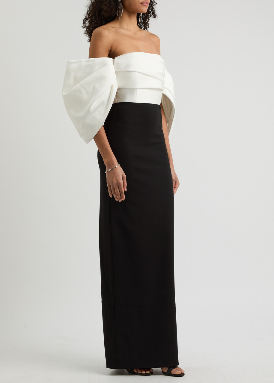 Solace London Dakota Off-the-shoulder Crepe And Satin-twill Gown In Black