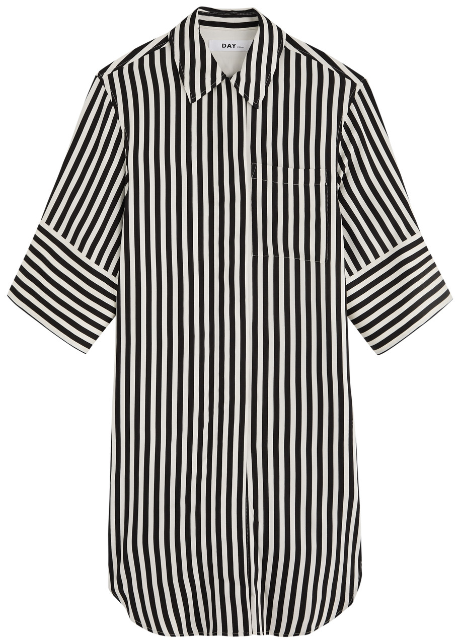 Day Birger ET Mikkelsen Noe Striped Satin Midi Shirt Dress - Black - 36 (UK10 / S)
