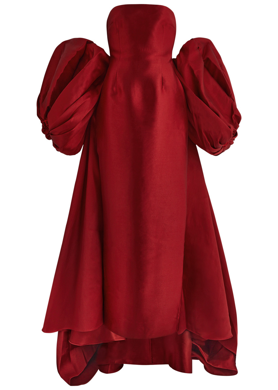 Solace London Lea Cape-effect Faille Gown - Dark Red