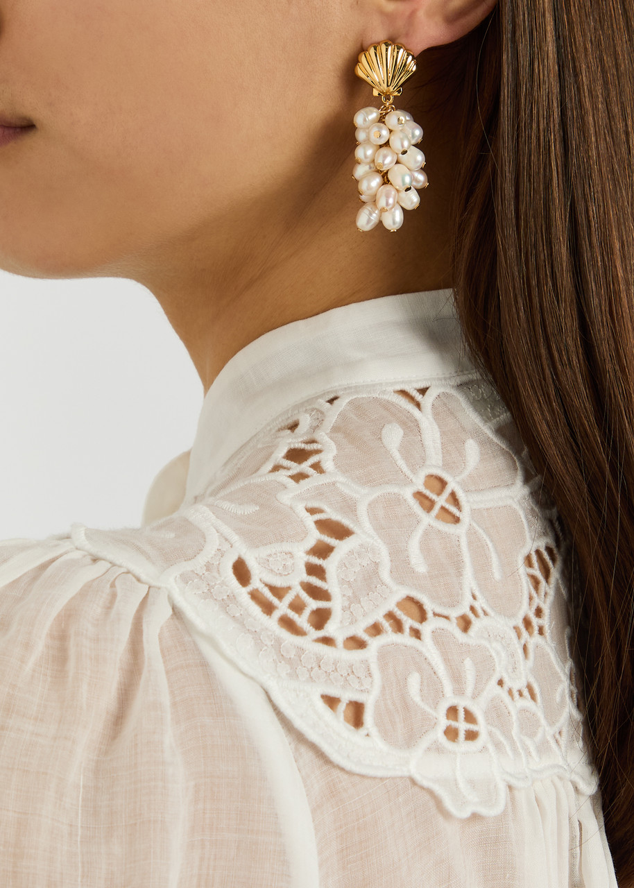 Kenneth Jay Lane Shell Pearl-embellished Drop Earrings In Gold