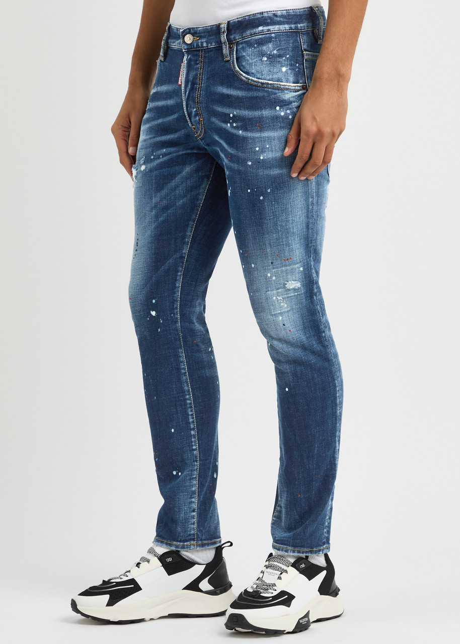 Dsquared2 Skater Distressed Skinny Jeans In Navy