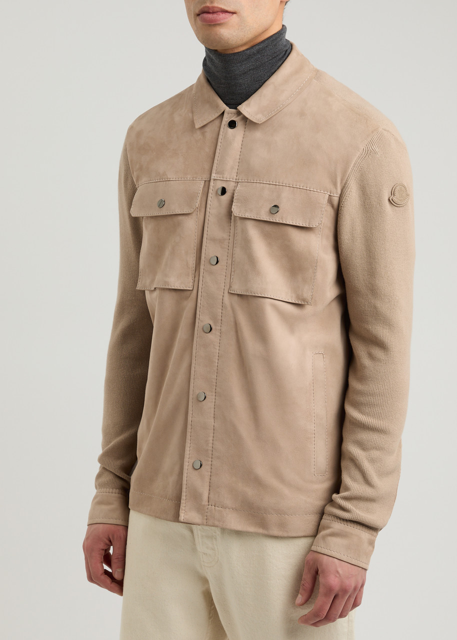 Moncler Suede And Cotton Overshirt In Beige