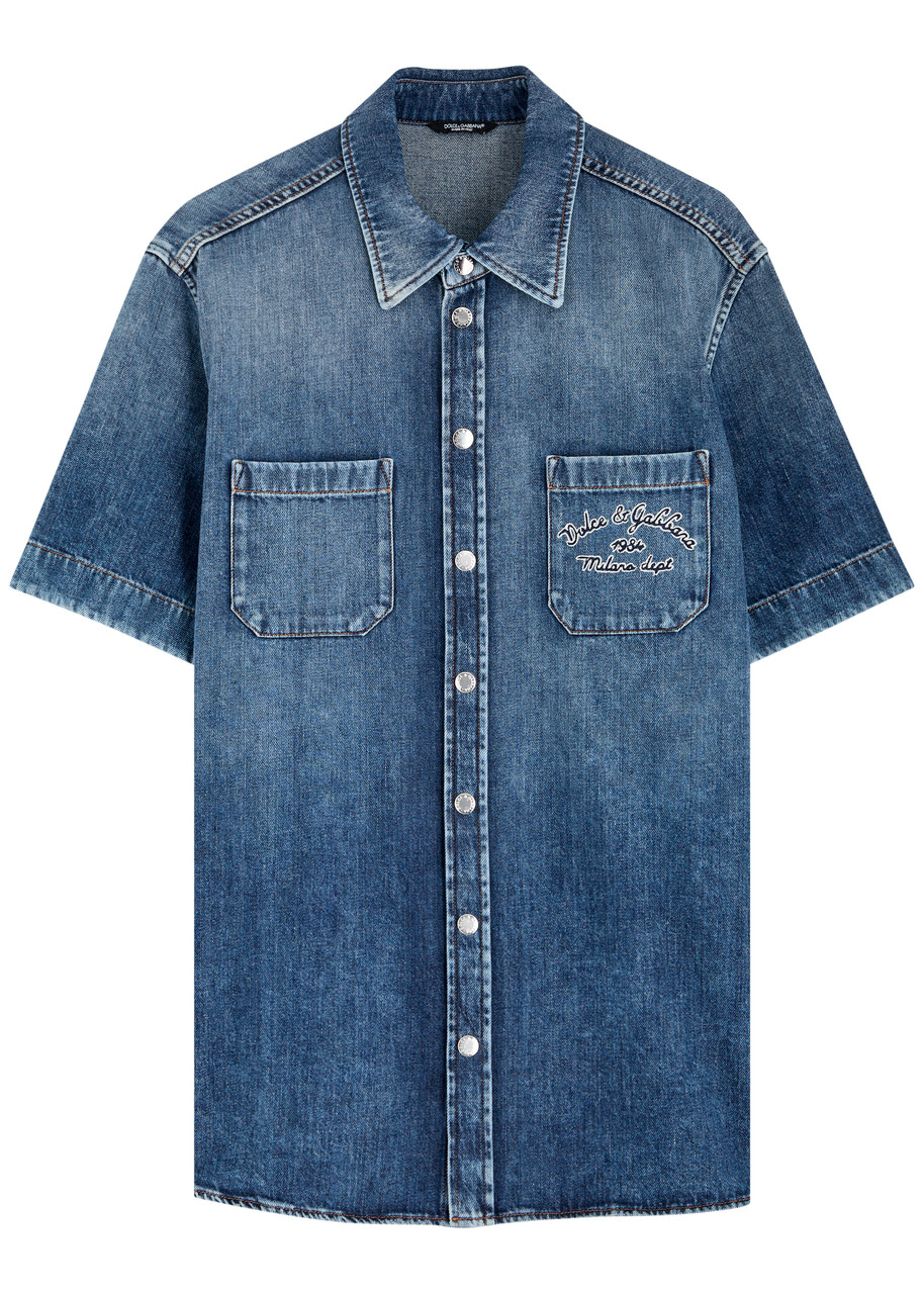 Dolce & Gabbana Logo-embroidered Denim Shirt - Blue - 40 (C15.75 / M)