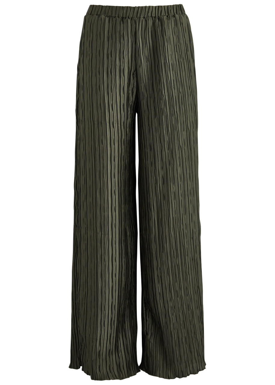 16arlington 16 Arlington Mandrake Plissé Satin Trousers In Khaki