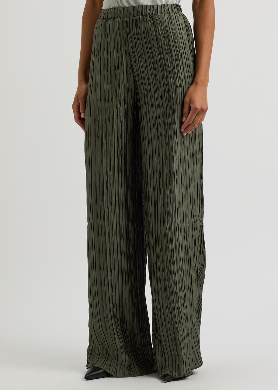 16arlington 16 Arlington Mandrake Plissé Satin Trousers In Khaki
