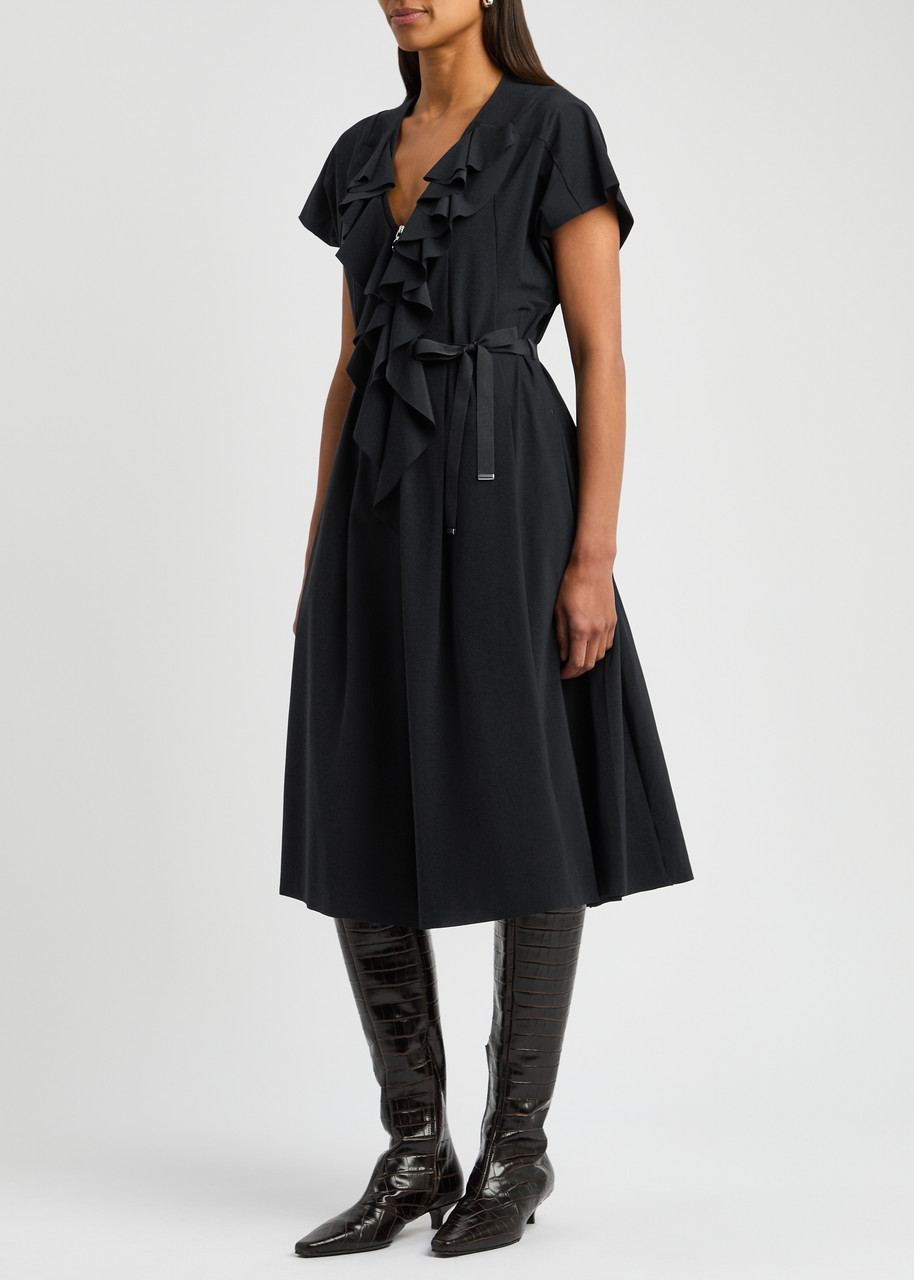 High Rejoice Ruffled Stretch-jersey Midi Dress In Navy