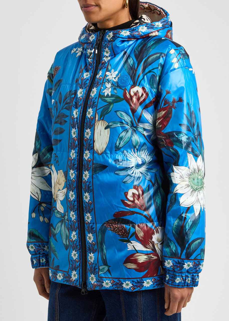  Farm Rio Printed Quilted Reversible Shell Jacket - Blue - S (uk8-10 / S) 