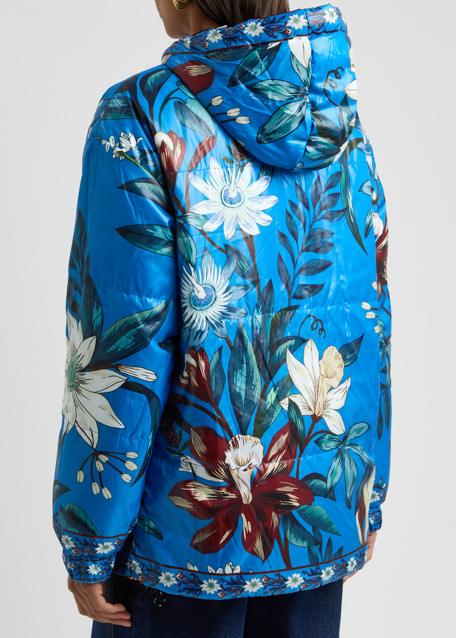  Farm Rio Printed Quilted Reversible Shell Jacket - Blue - S (uk8-10 / S) 