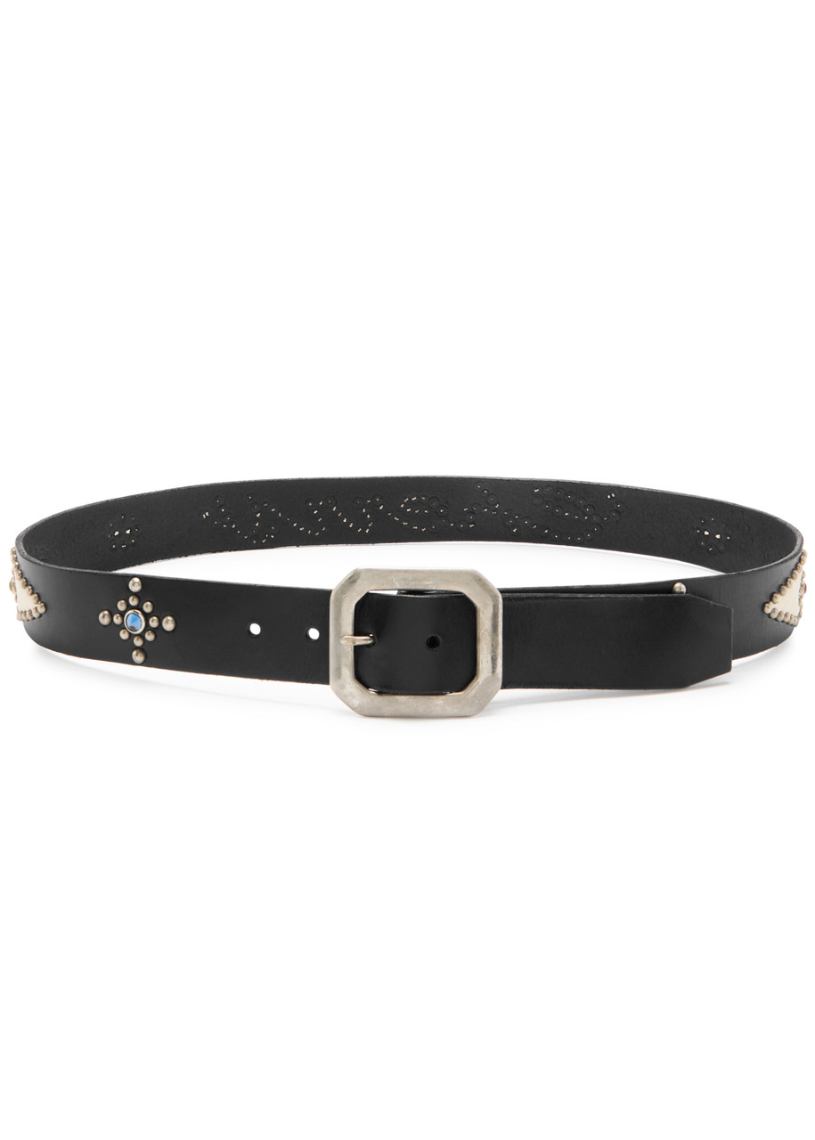 Cherry Los Angeles Studded Logo Leather Belt - Black - One Size