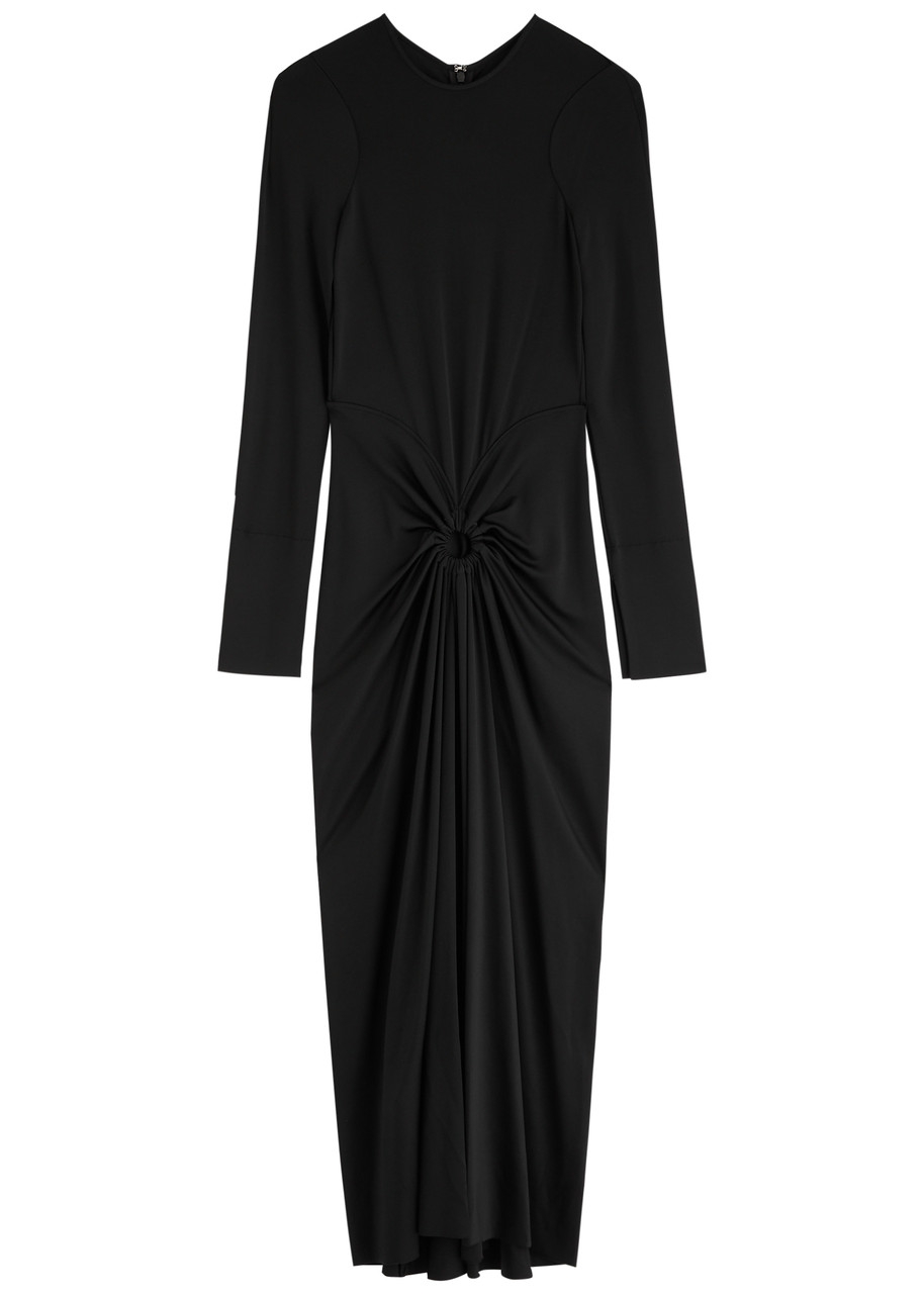Victoria Beckham Gathered Satin-jersey Midi Dress In Black