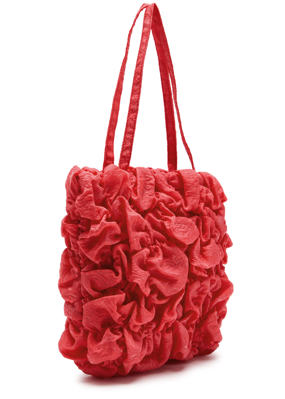 Sister Jane Parakeet Ruched Cloqué Top Handle Bag In Red